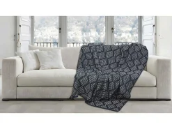 Plaid Oyace - Acryl En Wol - 130 X 170 Cm - Ivoor En Blauw-OZAIA Clearance