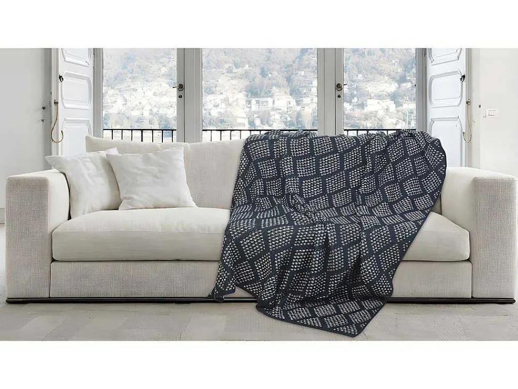 Plaid Oyace - Acryl En Wol - 130 X 170 Cm - Ivoor En Blauw-OZAIA Clearance