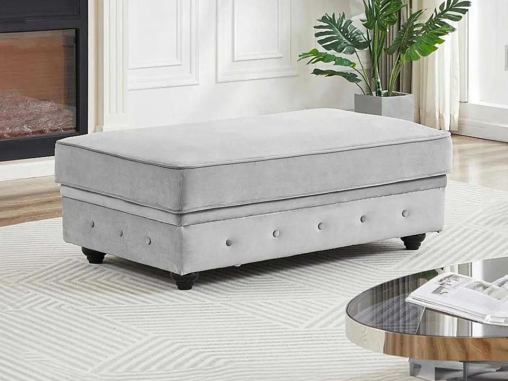 Poef Met Opbergruimte Van Lichtgrijs Velours Chesterfield-Vente-unique New
