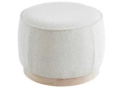 Poef Van Boucle Stof Met Voet In Lichtkleurig Hout - Miloden-Vente-unique New