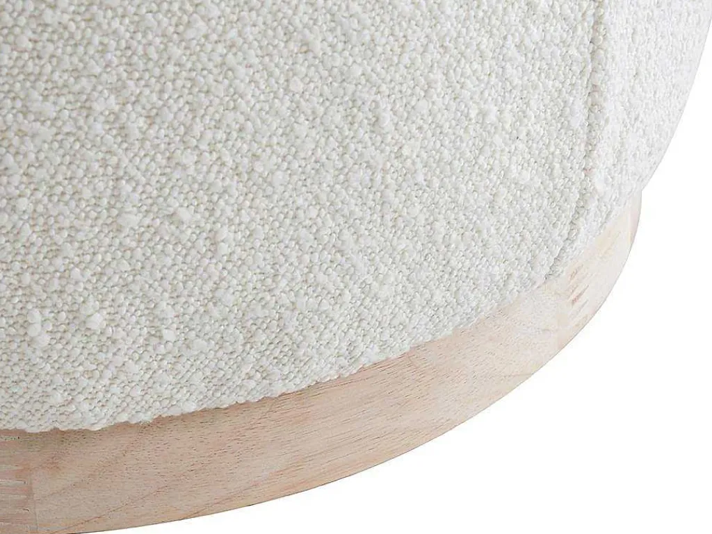 Poef Van Boucle Stof Met Voet In Lichtkleurig Hout - Miloden-Vente-unique New