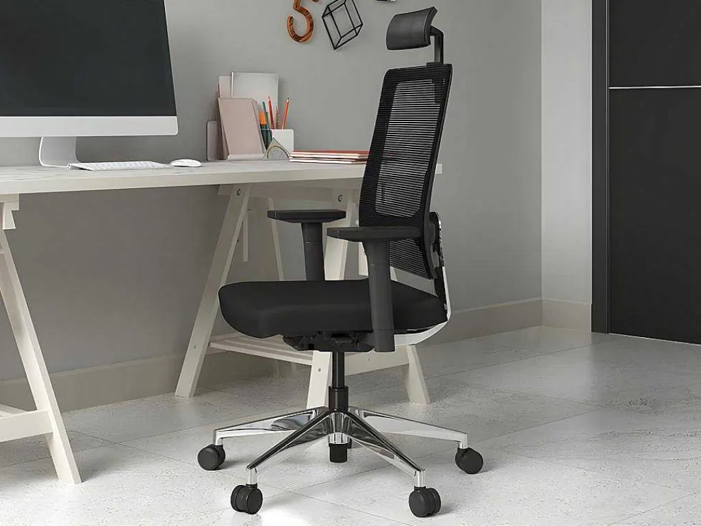 Professionele Ergonomische Bureaustoel - Met Hoofdsteun - Stof - Zwart - Wallstreet-Workēa Best