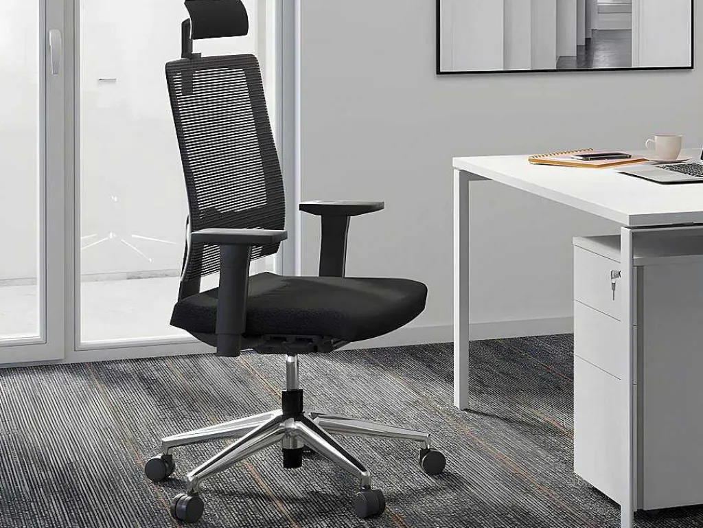 Professionele Ergonomische Bureaustoel - Met Hoofdsteun - Stof - Zwart - Wallstreet-Workēa Best