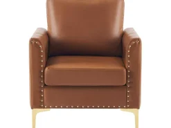 Pu Lederen Fauteuil Met Kussen - Metalen Poten - Bruin-Vente-unique Discount