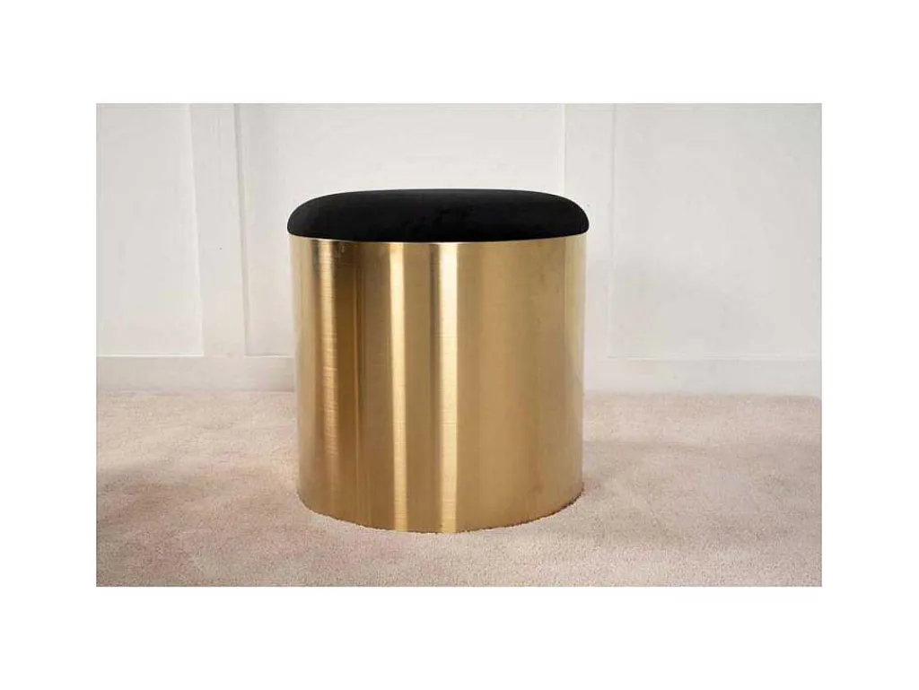 Puff Poef, Hocker O45Cm Velours Zwart, Messing.-Venture Home Best