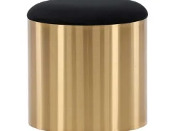 Puff Poef, Hocker O45Cm Velours Zwart, Messing.-Venture Home Best