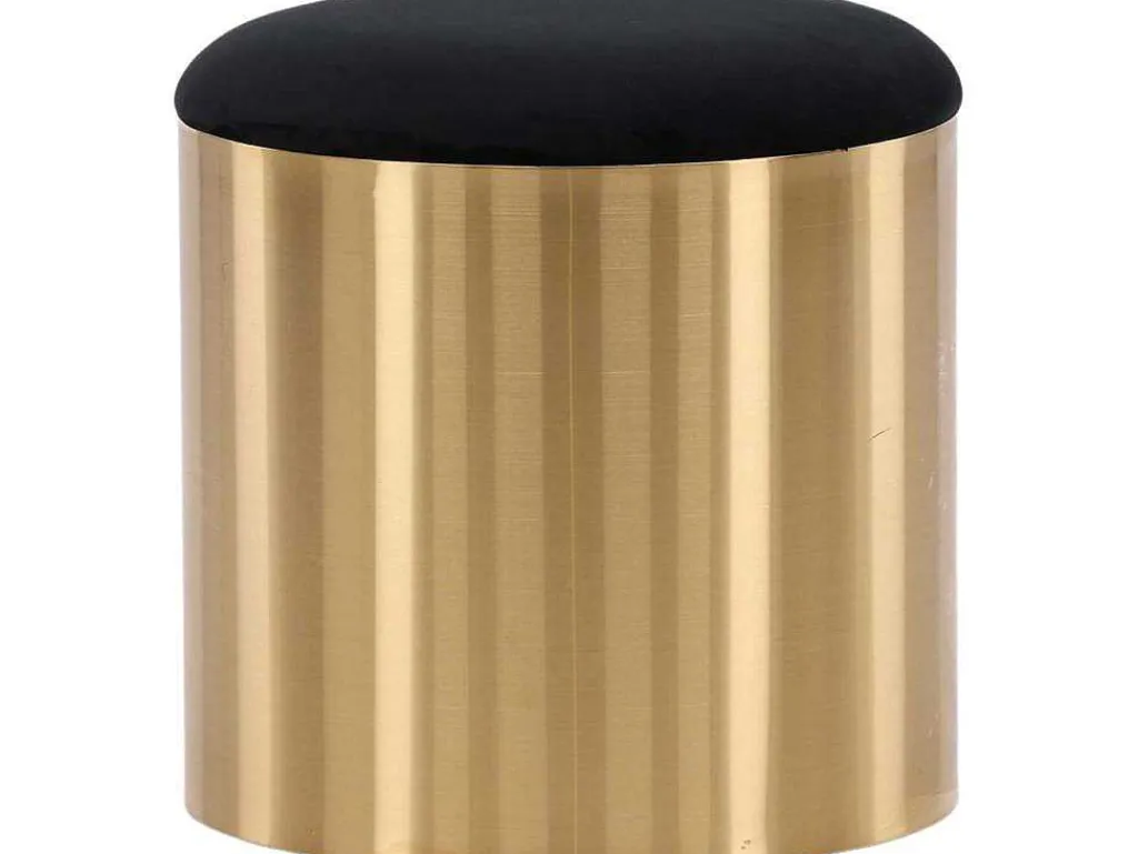 Puff Poef, Hocker O45Cm Velours Zwart, Messing.-Venture Home Best