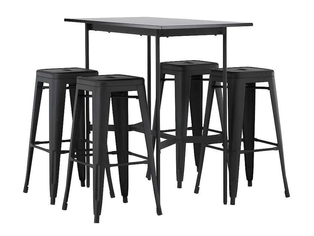 Rax Barmeubelset Bartafel Zwart En 4 Tempe Barstoelen Zwart.-Vente-unique Hot