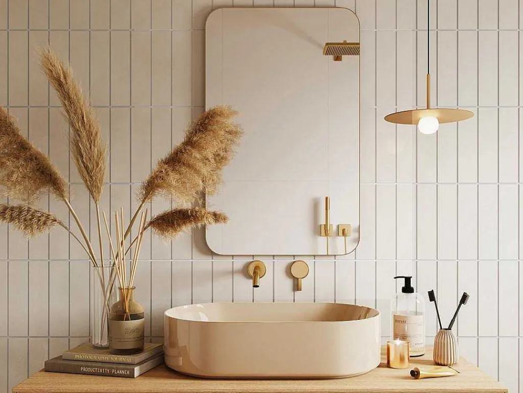 Rechthoekige Badkamerspiegel Met Gouden Contour - 50 X 80 Cm - Demetria-OZAIA