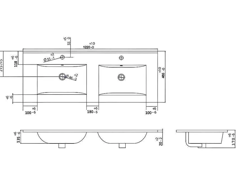 Rechthoekige Keramische Wastafel - Wit - 122 X 46,5 Cm - Motiac-Shower & Design Outlet
