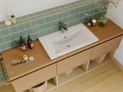 Rechthoekige Voorbouwwastafel Voor Badkamer Van Keramiek - 71,5 Cm - Wit - Yasmac Ii-Shower & Design Hot