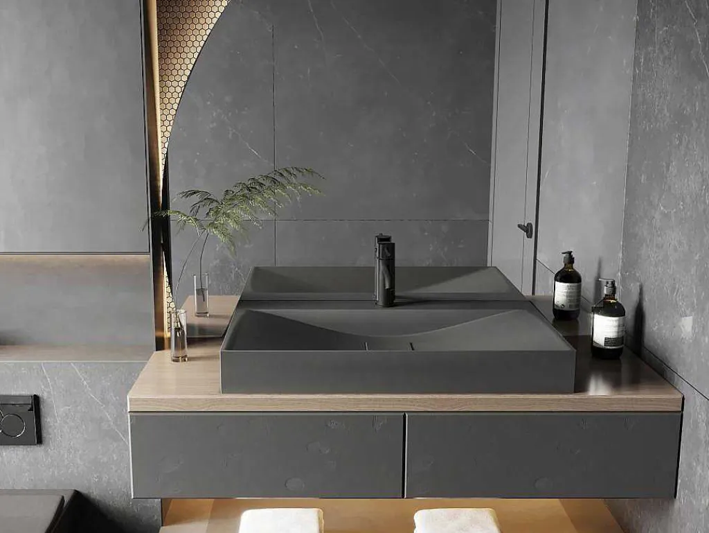 Rechthoekige Wastafel Om Te Plaatsen Van Beton - L80 X B48 Cm - Serov-Shower & Design Sale