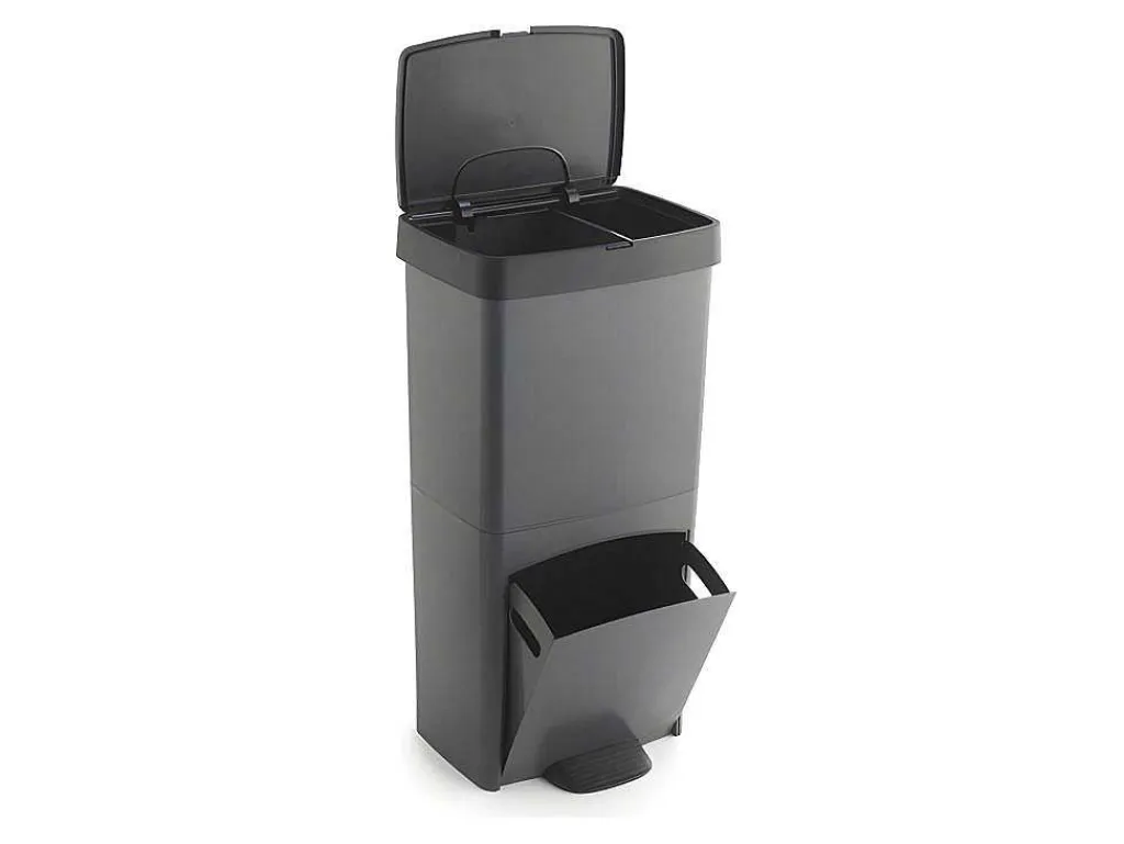 Recyclingvuilnisbak Met 3 Compartimenten - Gerecycled Plastic - 80L - Antraciet - Vanern-OZAIA New