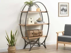 Rek Met 3 Legplanken In Mdf En Metaal - Houtlook En Zwart - Lolana-Vente-unique Hot