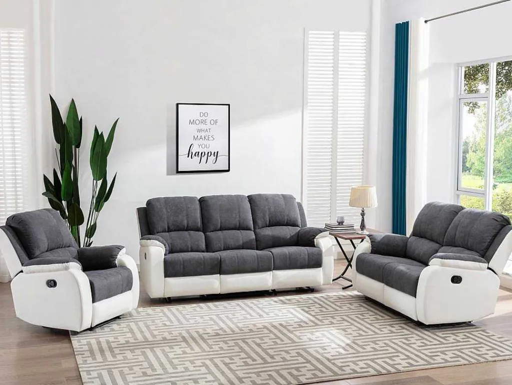 Relaxfauteuil Van Microvezel En Grijs En Wit Kunstleer Brody-Vente-unique Discount