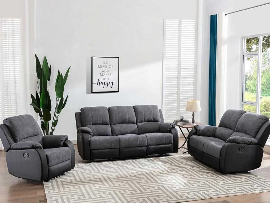 Relaxfauteuil Van Microvezel En Grijs En Zwart Kunstleer Brody-Vente-unique Discount