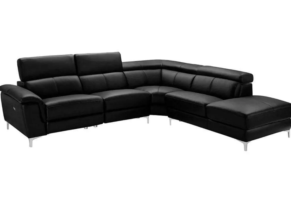Relaxhoekbank Van Leer Sitia - Elektrisch - Zwart - Hoek Rechts-Vente-unique Outlet