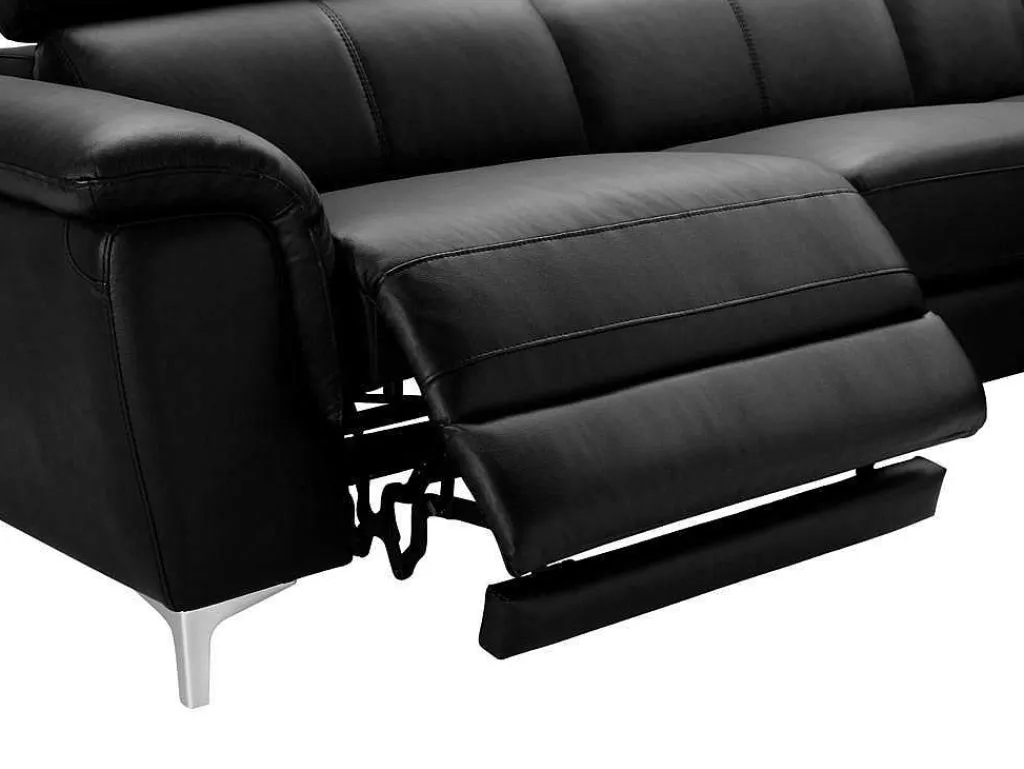 Relaxhoekbank Van Leer Sitia - Elektrisch - Zwart - Hoek Rechts-Vente-unique Outlet