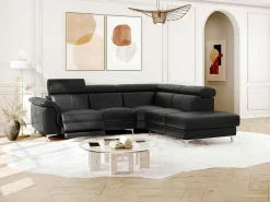 Relaxhoekbank Van Leer Sitia - Elektrisch - Zwart - Hoek Rechts-Vente-unique Outlet