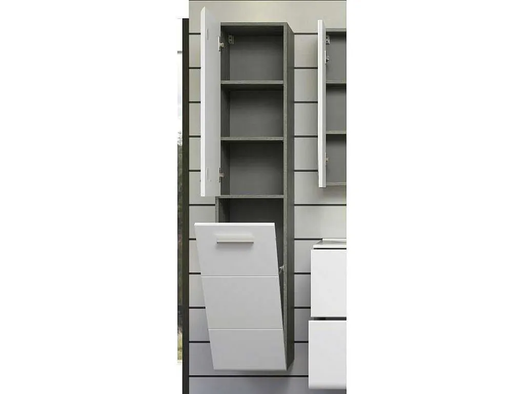 Riva Badkamerkast Wandophanging, 1 Deur, 1 Klepdeur, Wit Hoogglans, Grijs.-Trendteam Hot