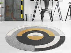 Rond Designtapijt Met Geometrische Motieven Alborg - D. 160 Cm - Grijs En Oker-OZAIA Online