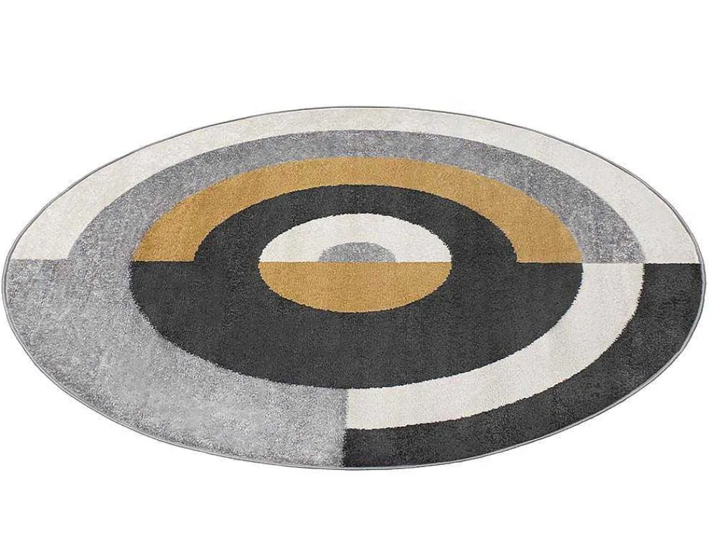 Rond Designtapijt Met Geometrische Motieven Alborg - D. 160 Cm - Grijs En Oker-OZAIA Online
