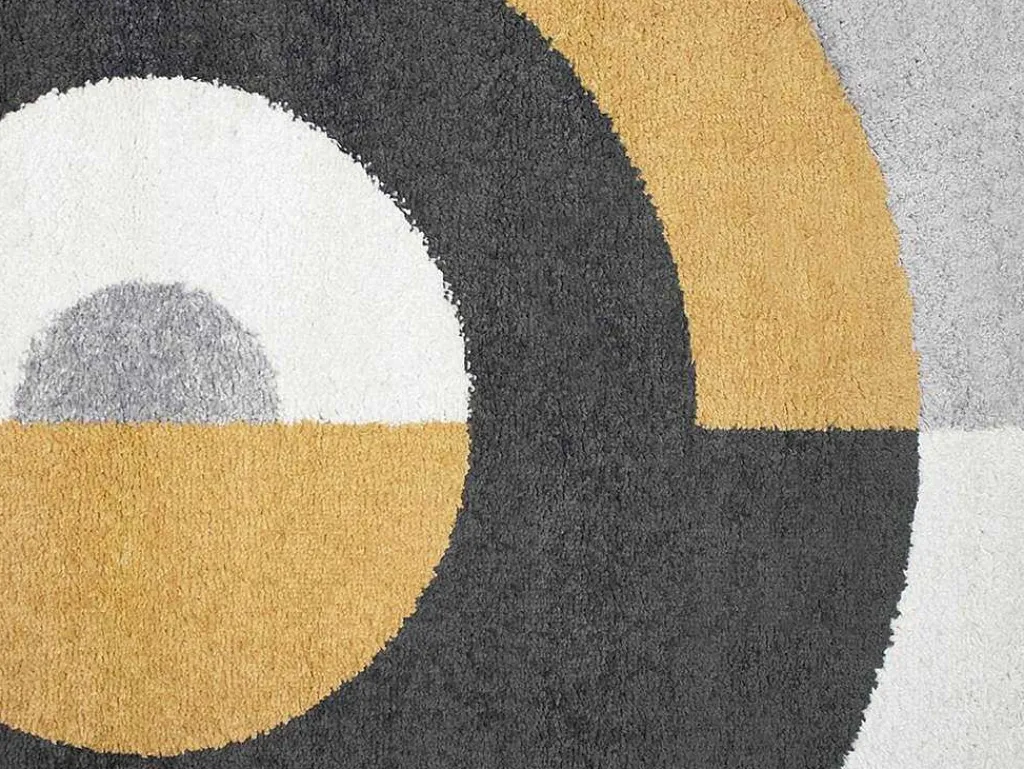 Rond Designtapijt Met Geometrische Motieven Alborg - D. 160 Cm - Grijs En Oker-OZAIA Online