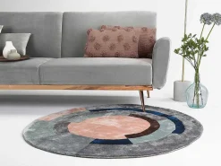 Rond Tapijt Van Getuft Viscose Met Geometrisch Patroon Janjivy - 4000 G/M - D120 Cm-OZAIA