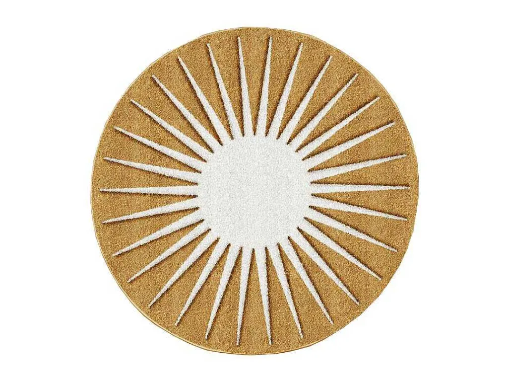 Rond Tapijt Zon Met Relief - D200 Cm - Mosterdgeel En Wit - Luminio-OZAIA Sale