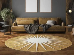 Rond Tapijt Zon Met Relief - D200 Cm - Mosterdgeel En Wit - Luminio-OZAIA Sale