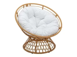 Ronde Draaifauteuil Van Gevlochten Hars - Licht Naturel Met Wit Kussen - Syndra Van-MYLIA Clearance