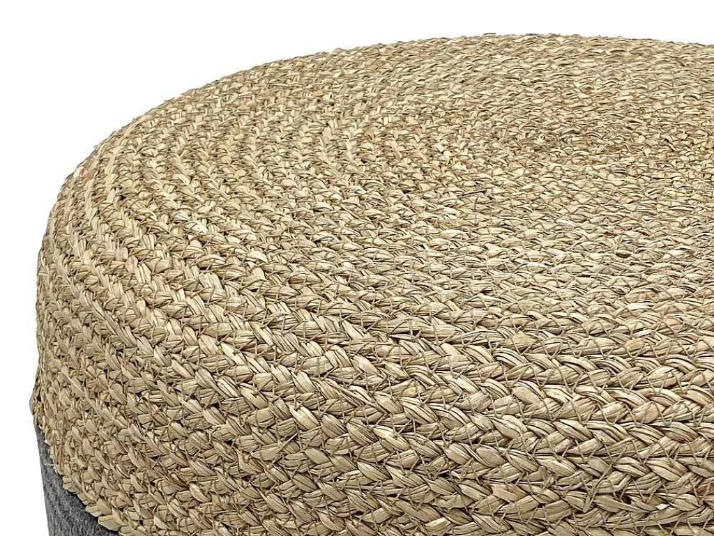 Ronde Poef In Licht En Grijs, Natuurlijk Rotan Lomango-Vente-unique