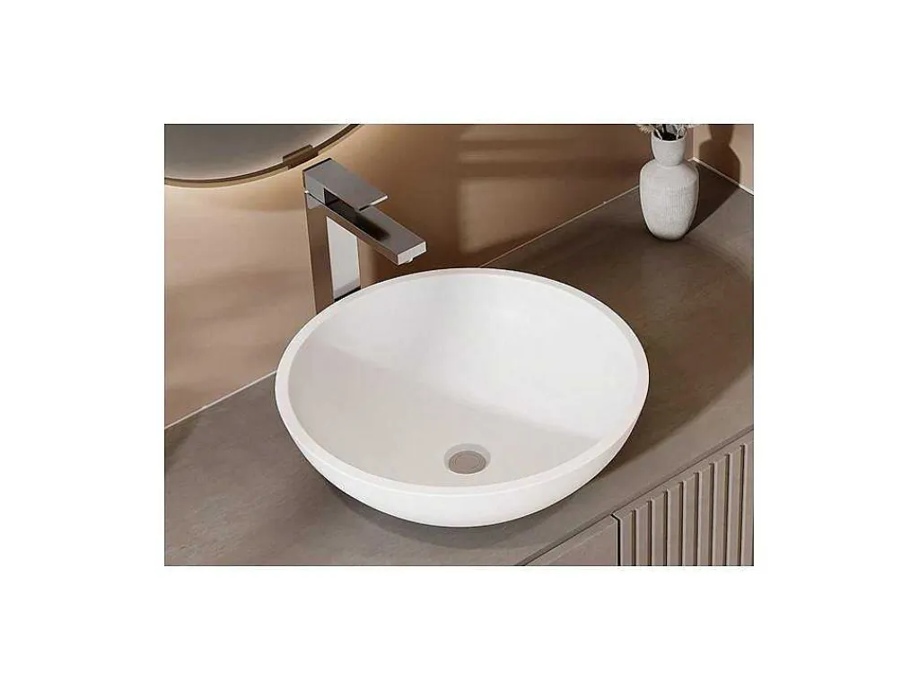 Ronde Wastafel Van Solid Surface - 40 Cm - Wit - Imja-Shower & Design Online