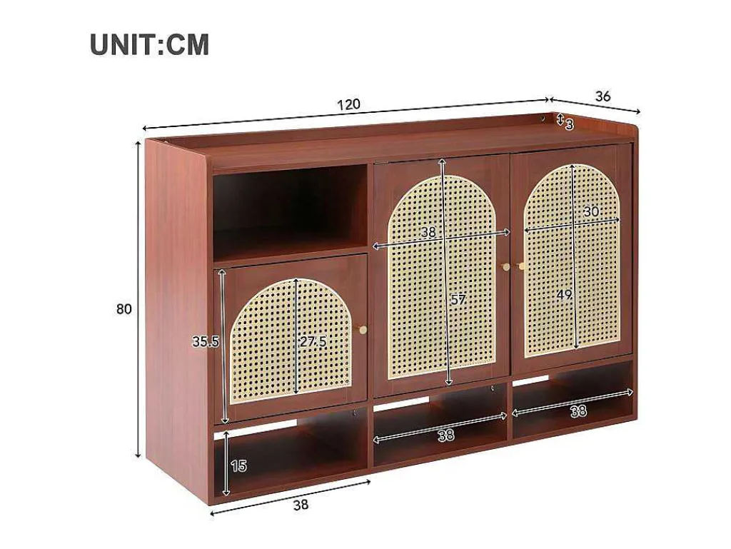 Rotan Opbergmeubel - 3 Gebogen Rotan Deuren En 4 Open Opbergruimtes - Bruin-ModernLuxe Hot
