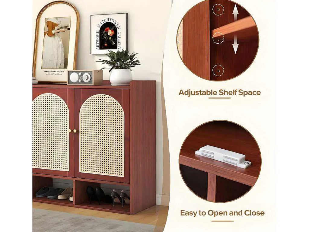 Rotan Opbergmeubel - 3 Gebogen Rotan Deuren En 4 Open Opbergruimtes - Bruin-ModernLuxe Hot