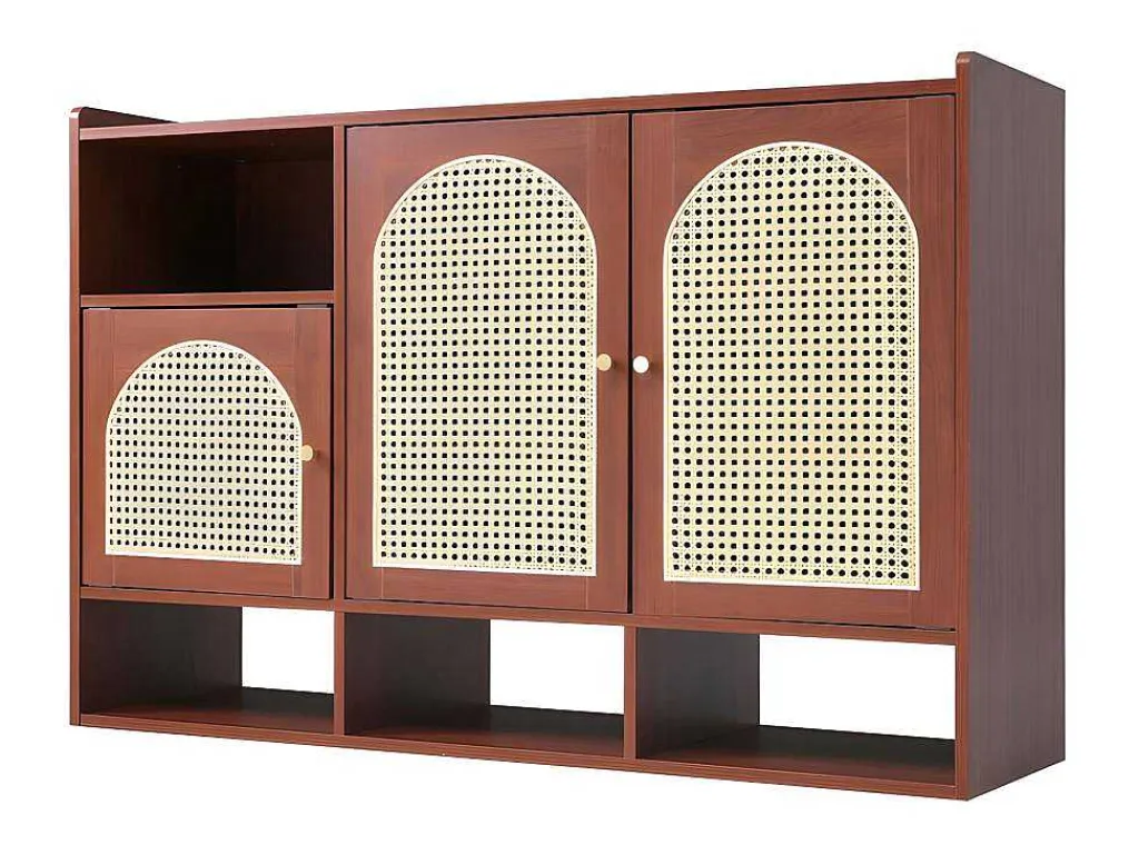 Rotan Opbergmeubel - 3 Gebogen Rotan Deuren En 4 Open Opbergruimtes - Bruin-ModernLuxe Hot