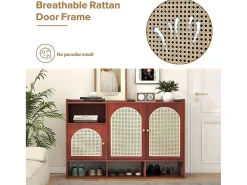 Rotan Opbergmeubel - 3 Gebogen Rotan Deuren En 4 Open Opbergruimtes - Bruin-ModernLuxe Hot
