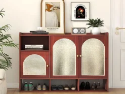 Rotan Opbergmeubel - 3 Gebogen Rotan Deuren En 4 Open Opbergruimtes - Bruin-ModernLuxe Hot