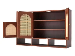 Rotan Opbergmeubel - 3 Gebogen Rotan Deuren En 4 Open Opbergruimtes - Bruin-ModernLuxe Hot