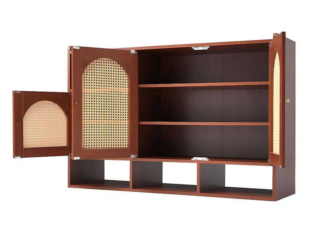 Rotan Opbergmeubel - 3 Gebogen Rotan Deuren En 4 Open Opbergruimtes - Bruin-ModernLuxe Hot