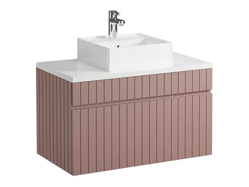 Roze Gestreept Hangmeubel Voor Badkamer Met Wastafel Om Erop Te Plaatsen - 80 Cm - Satara-Vente-unique Online