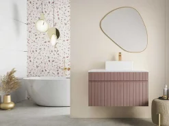 Roze Gestreept Hangmeubel Voor Badkamer Met Wastafel Om Erop Te Plaatsen - 80 Cm - Satara-Vente-unique Online