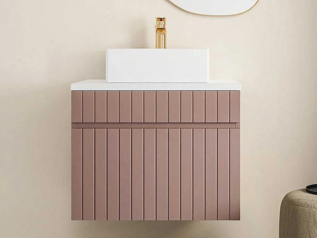Roze Gestreept Hangmeubel Voor Badkamer Met Wastafel Om Erop Te Plaatsen - 60 Cm - Satara-Vente-unique New