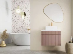 Roze Gestreept Hangmeubel Voor Badkamer Met Wastafel Om Erop Te Plaatsen - 60 Cm - Satara-Vente-unique New