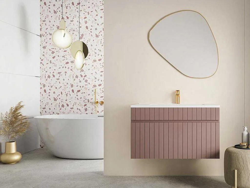 Roze Gestreept Hangmeubel Voor Badkamer Met Inbouwwastafel - 80 Cm - Satara-Vente-unique Clearance