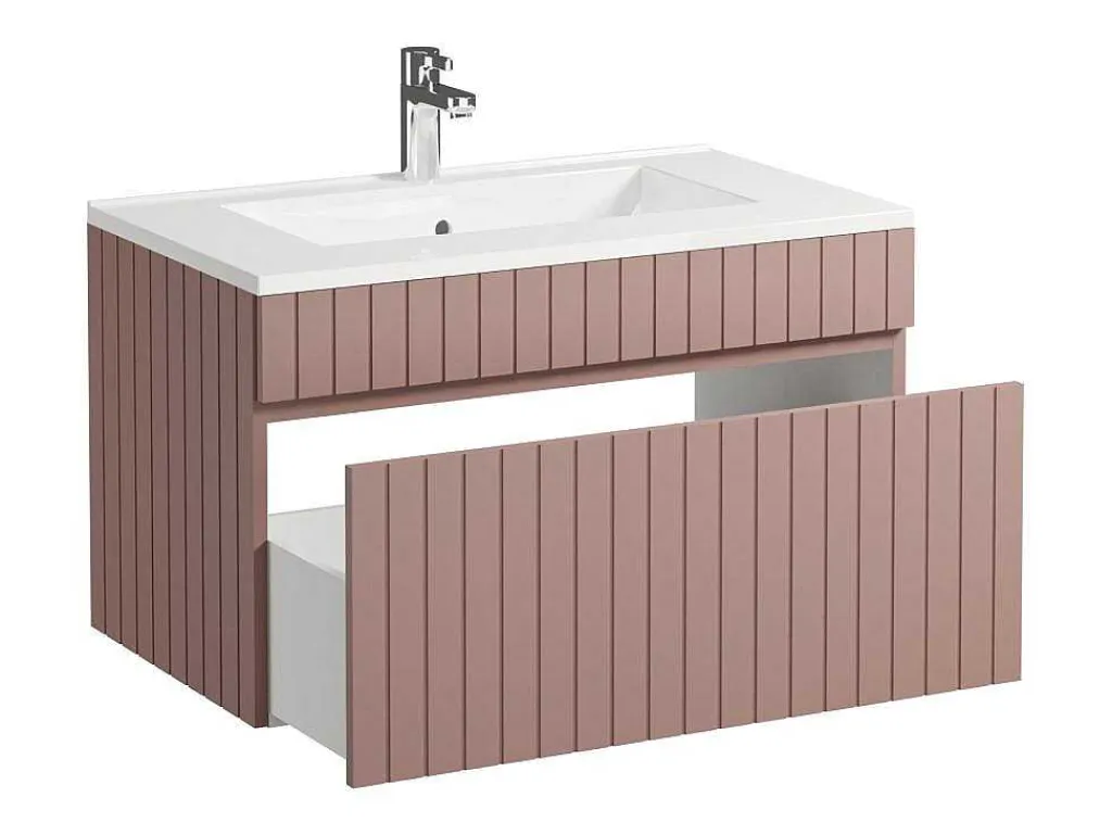 Roze Gestreept Hangmeubel Voor Badkamer Met Inbouwwastafel - 80 Cm - Satara-Vente-unique Clearance