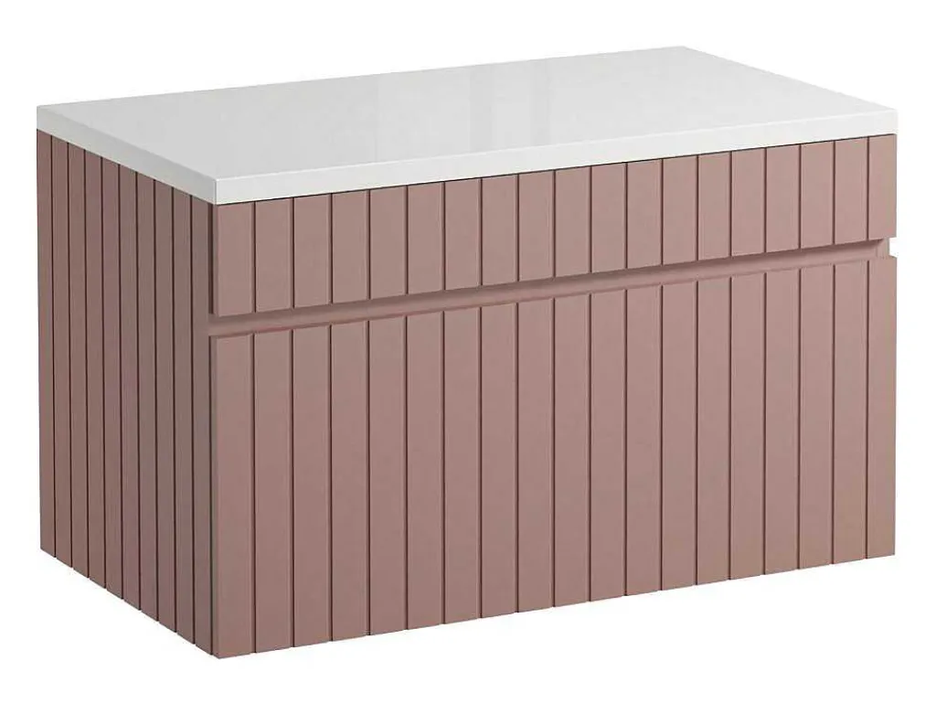 Roze Hangmeubel Met Strepen Voor Onder Wastafel Met Plank - 80 Cm - Satara-Vente-unique New