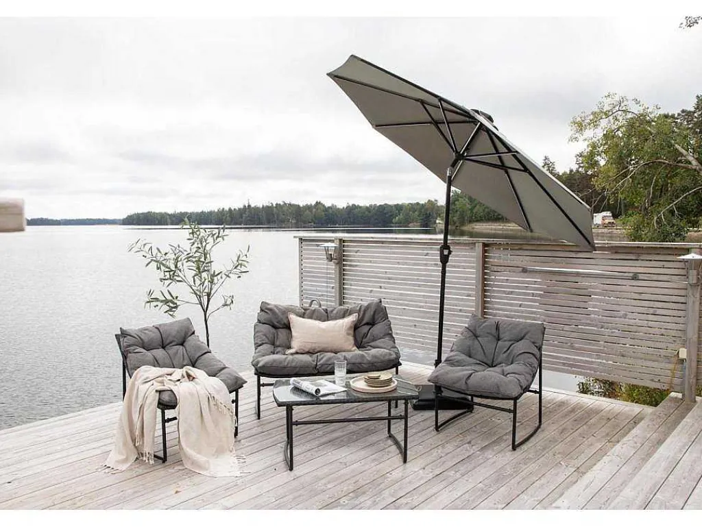 Sabal Parasol Met Kantelfunctie En Led-Verlichting Grijs.-Vente-unique