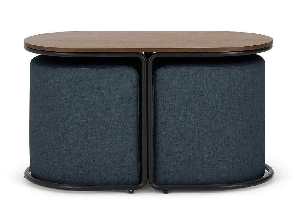 Salontafel + 2 Poefs Van Stof - Naturel En Blauw - Adar-Vente-unique Discount