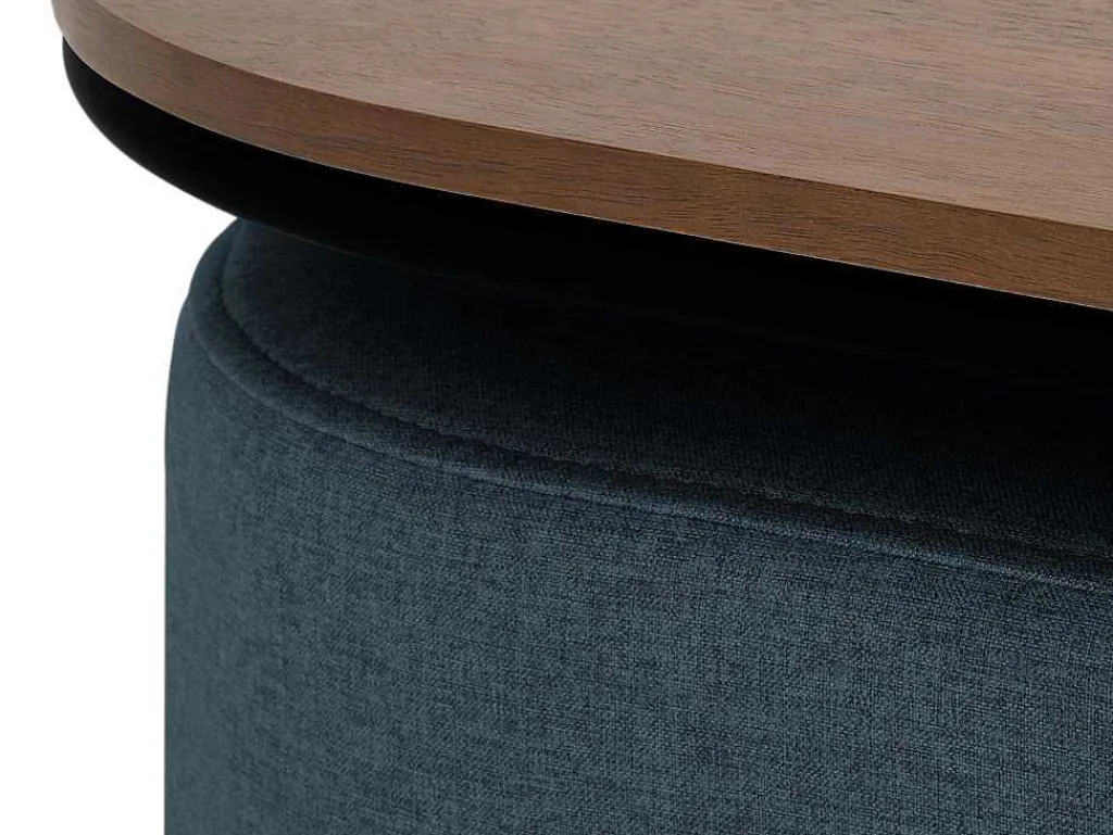 Salontafel + 2 Poefs Van Stof - Naturel En Blauw - Adar-Vente-unique Discount